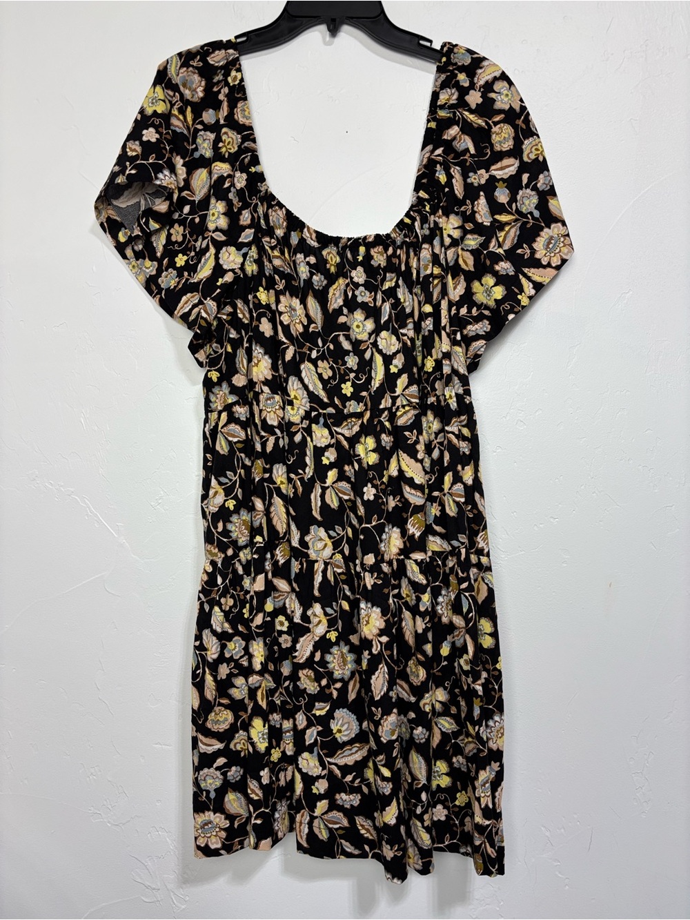 Old Navy Women's XXL Tiered Mini Dress Brown Floral Cotton Blend Square Neck